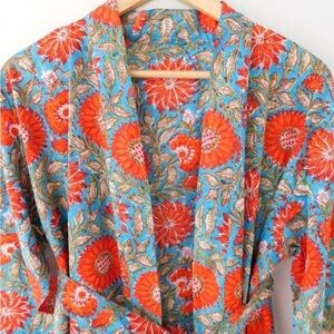 ETSY Vibrant Floral Women's full length Robe - Hand Block print
